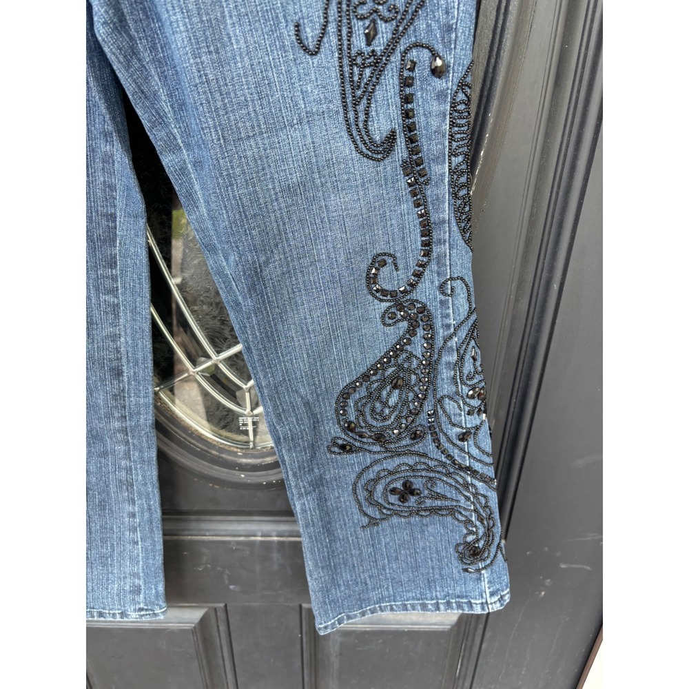 Coldwater Creek Blue Beaded Paisley Embroidered Jeans‎ P10 Medium Wash Straight - Picture 4 of 12